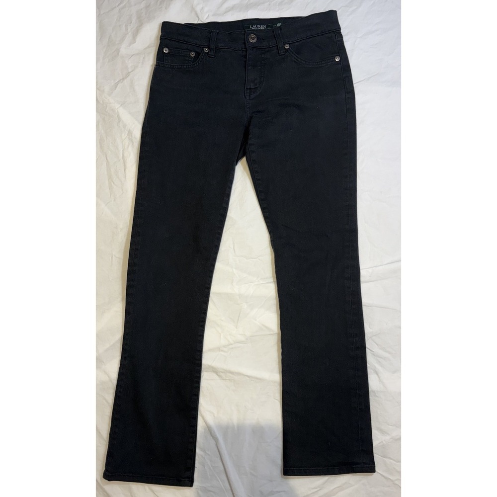 LRL Ralph Lauren Ladies Jeans Sz 4 Black Denim Straight Leg Modern Petite 47004